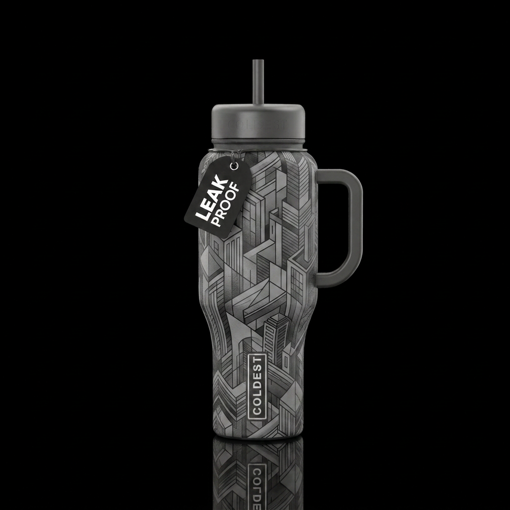 Geometric architecture monochrome water bottle design