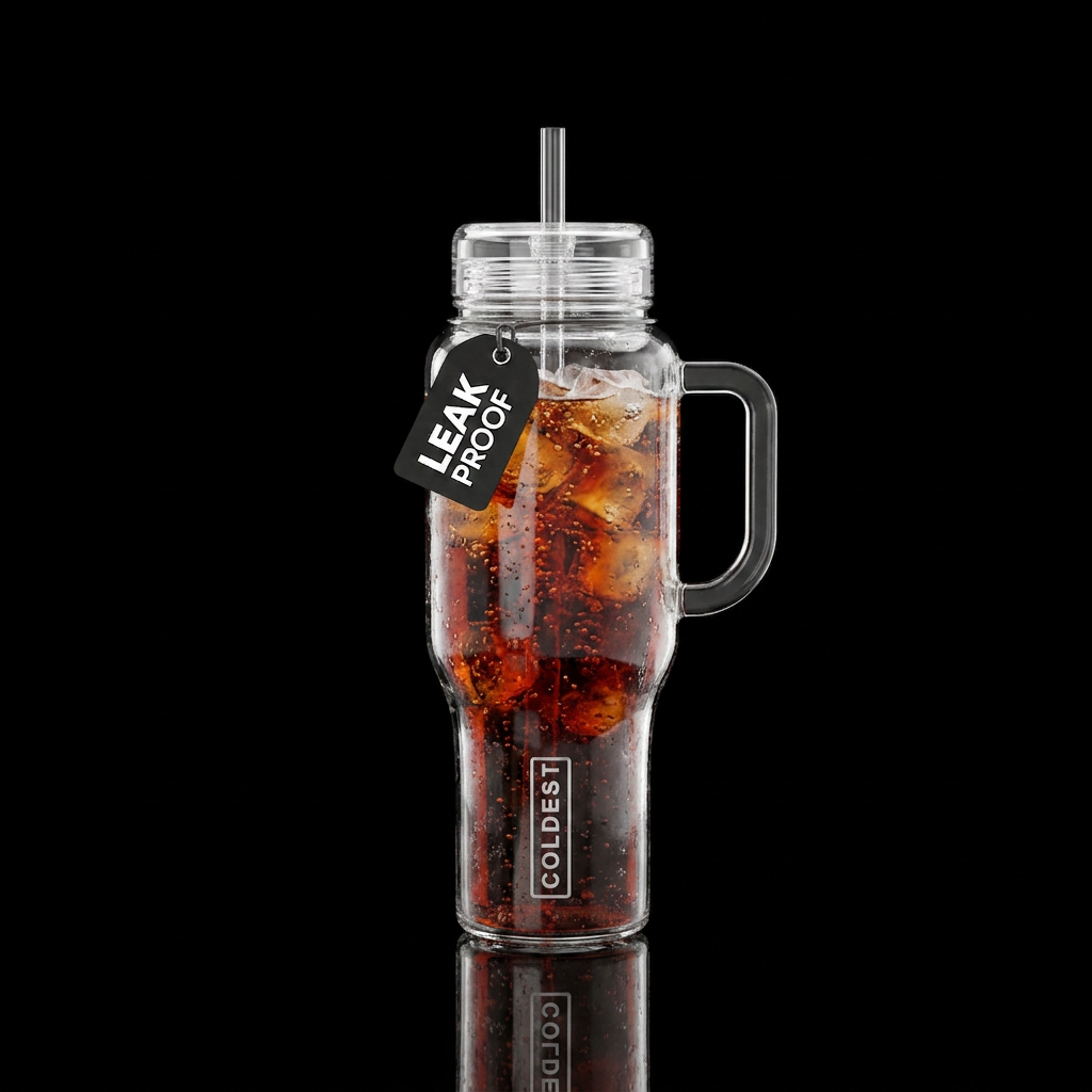 Ice cold Coca Cola style pop bottle clear glass water bottle design