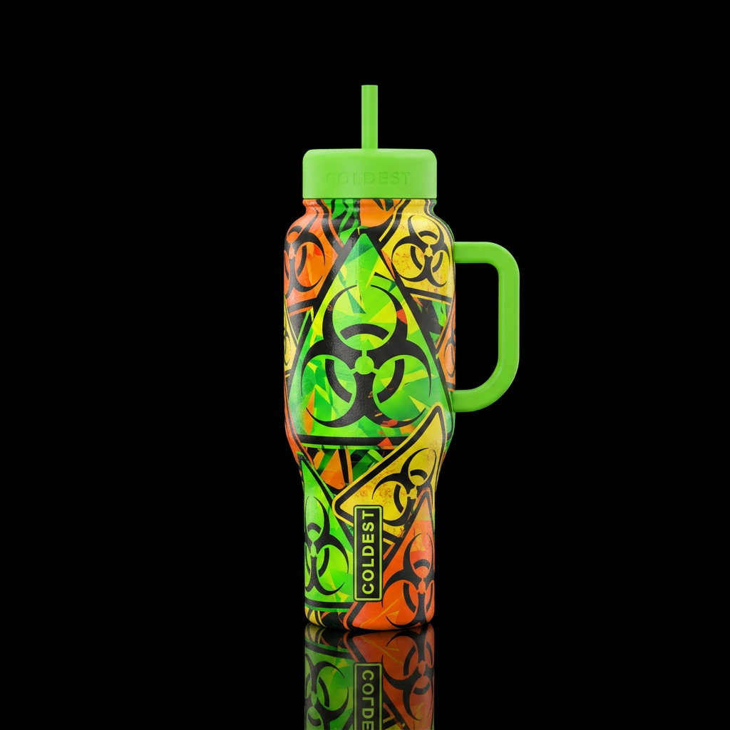 Biohazard warning signs abstract water bottle design