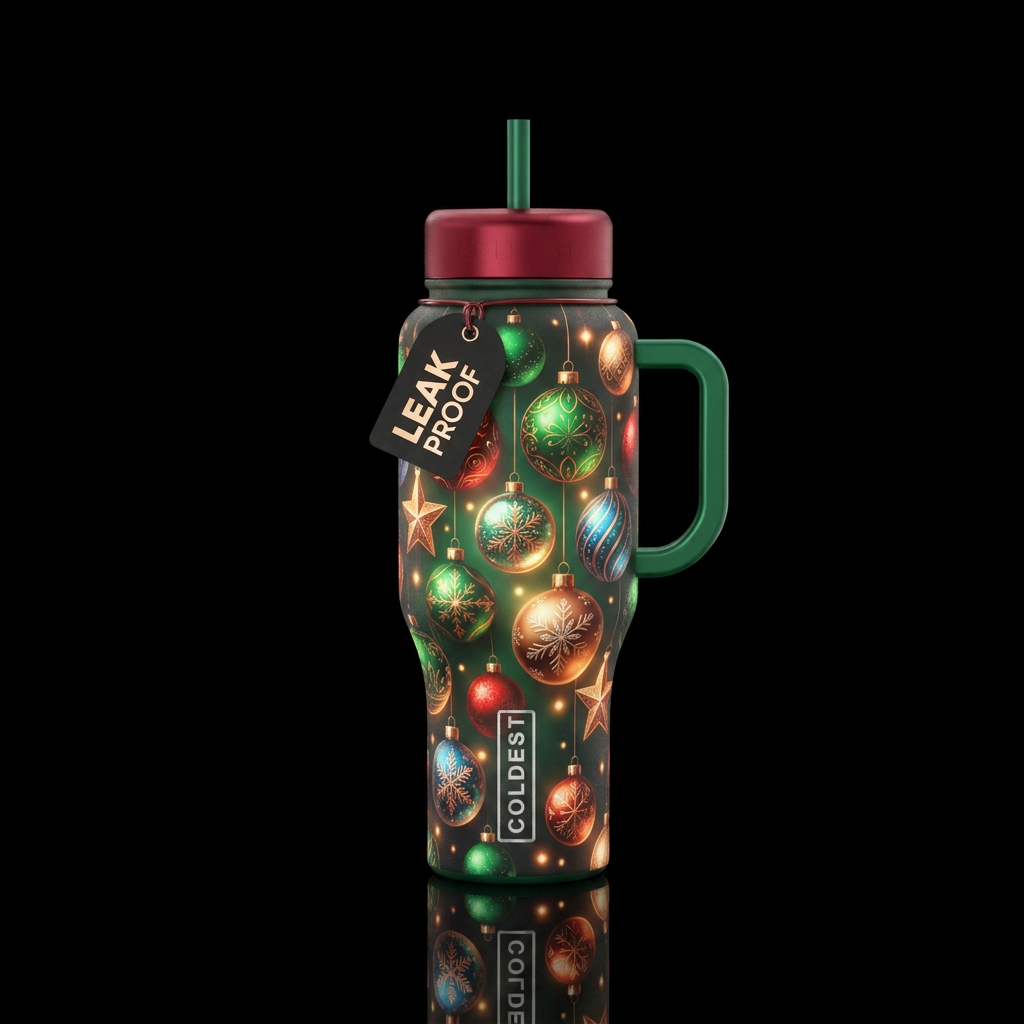 Glowy Christmas tree ornaments water bottle design