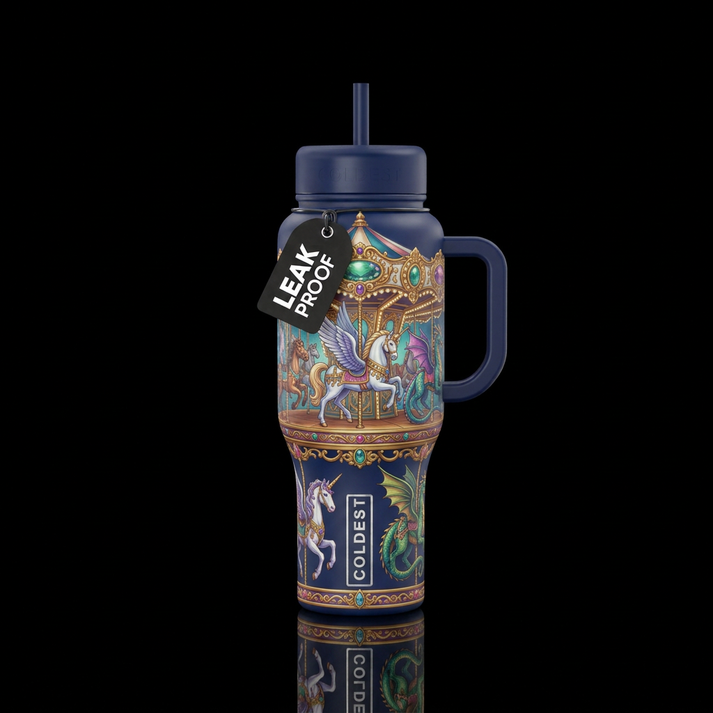 mythical carousel water bottle design