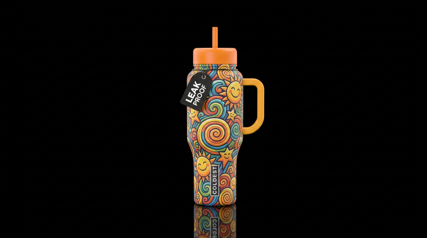 swirls, spirals, happy mood water bottle design