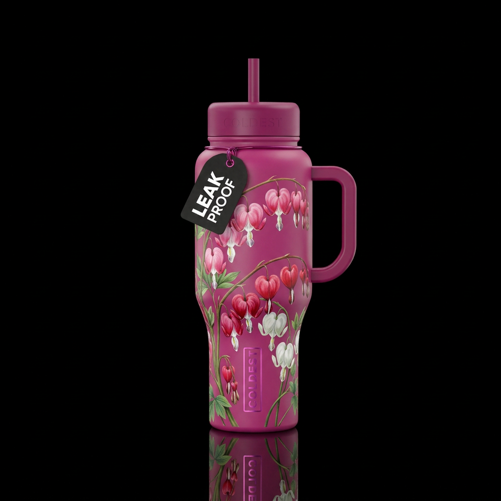 Bleeding heart plants water bottle design