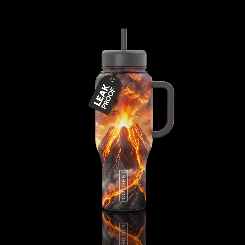 Volcanic eruption water bottle design