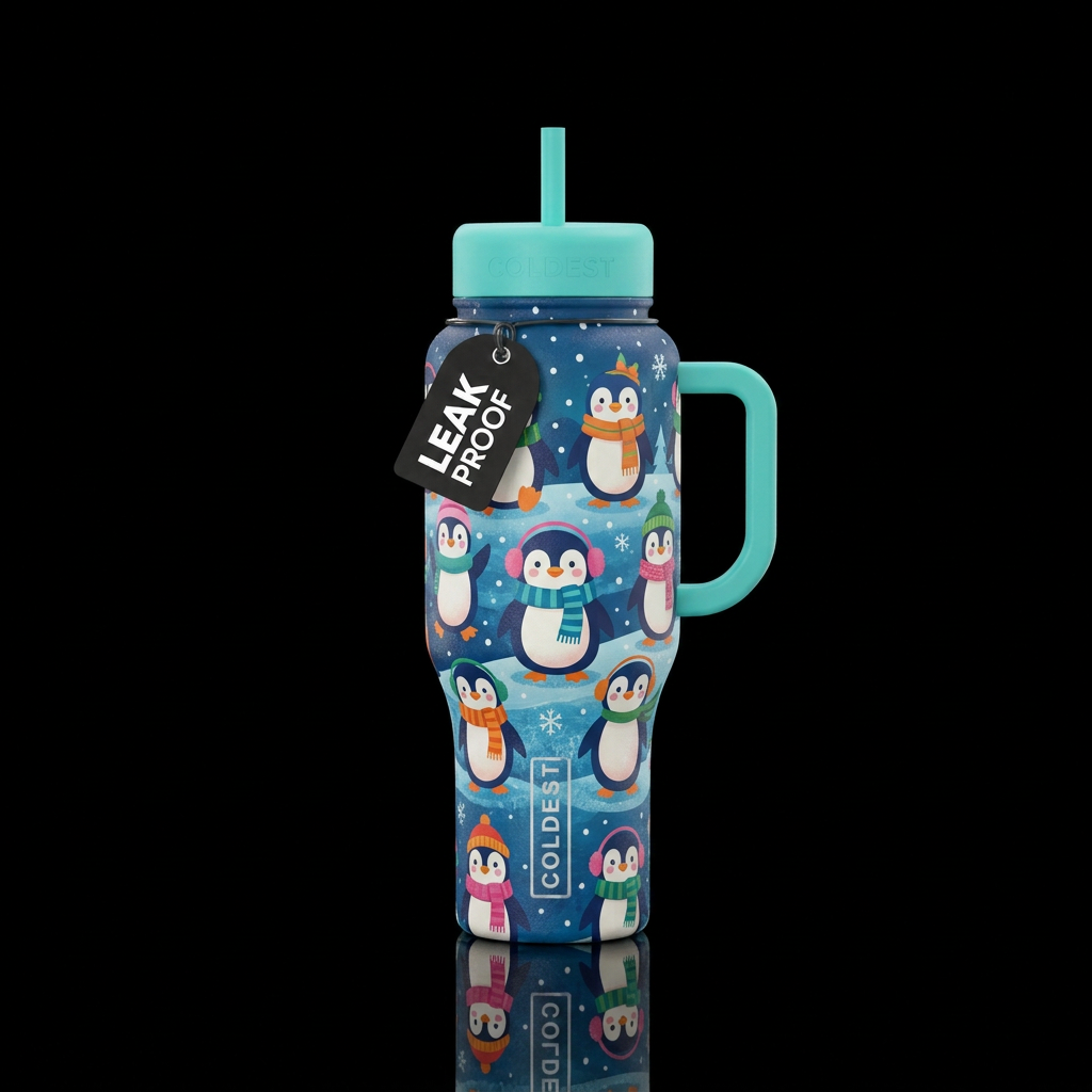 Simple and cute winter penguins water bottle design