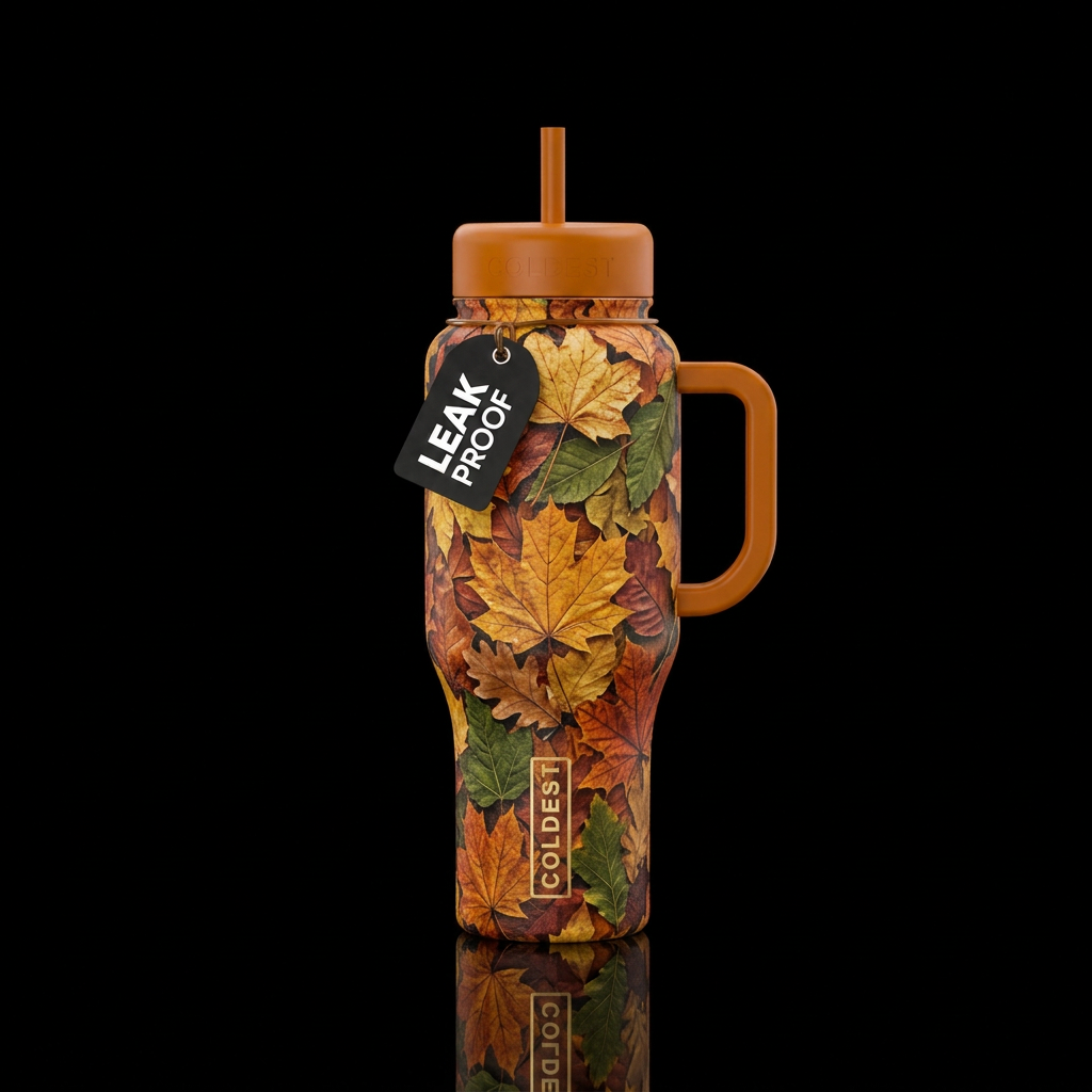 Dry crackling leaves water bottle design