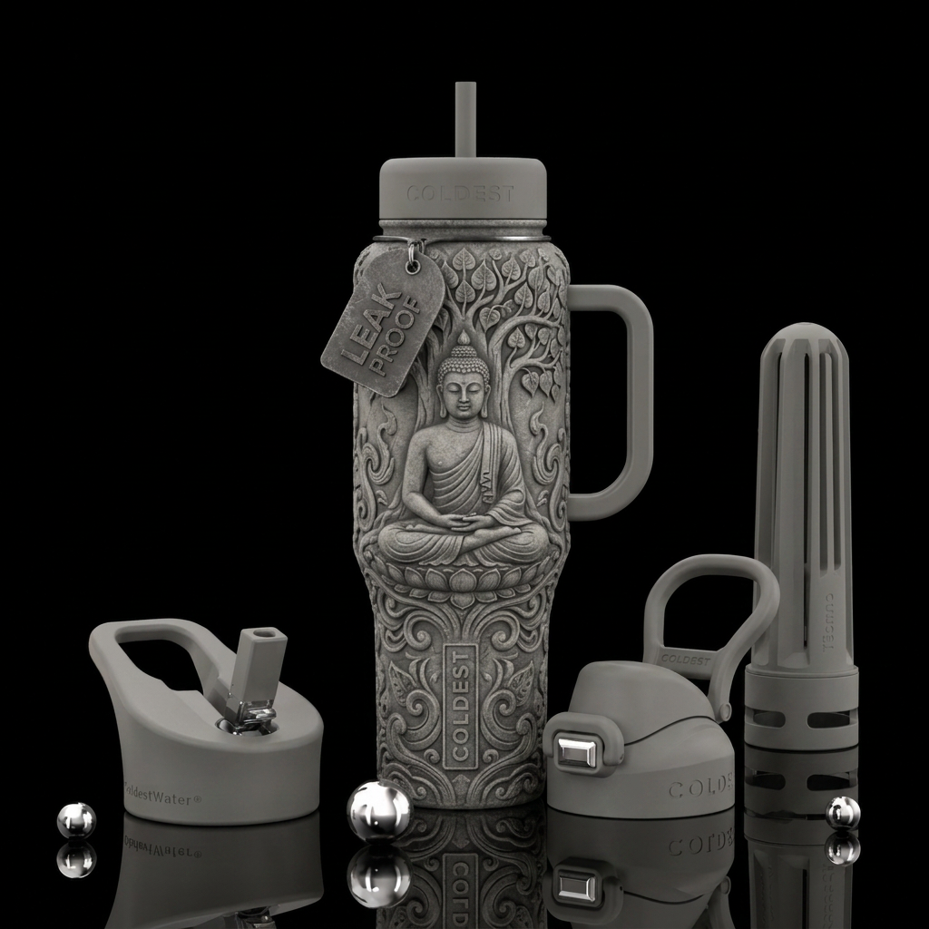 Buddha with a stone gray coloring water bottle design