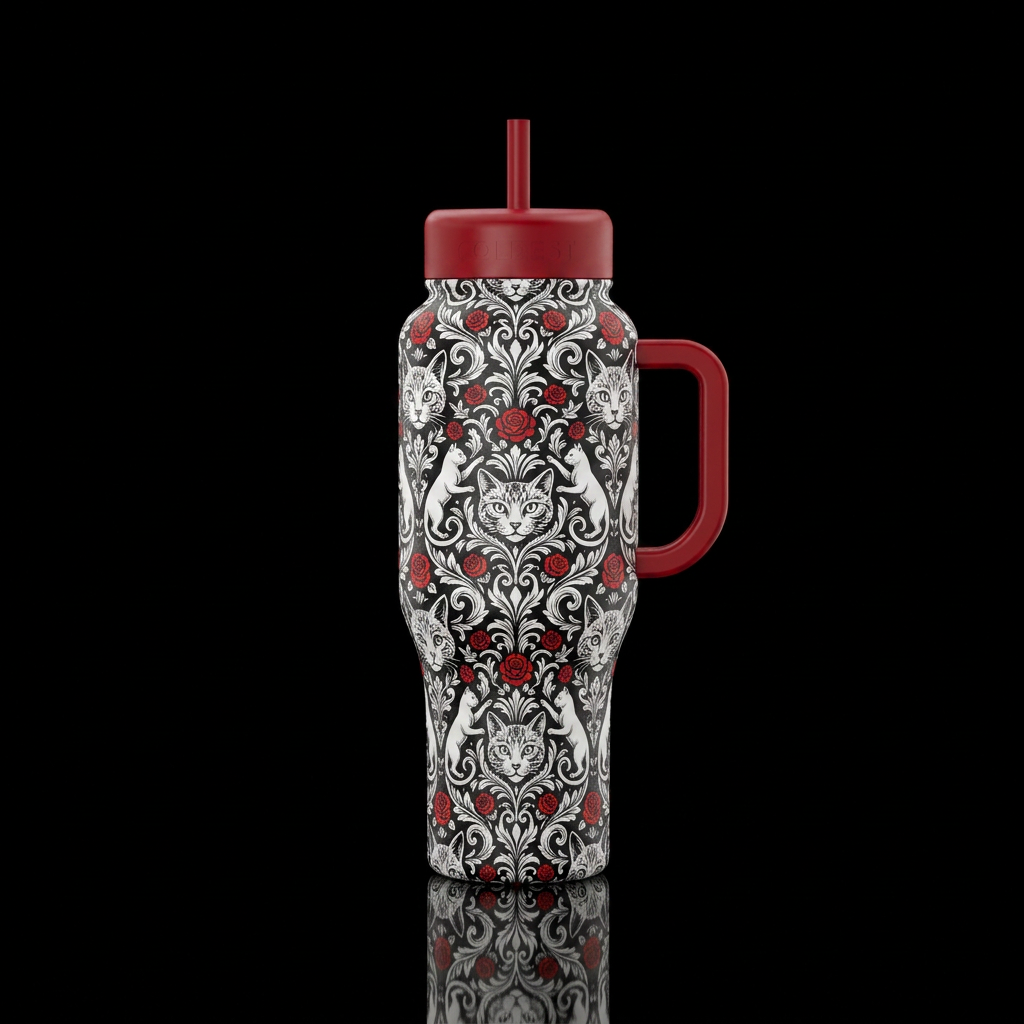 Damask Cats water bottle design