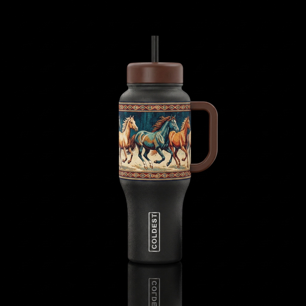Tapestry Running Horses water bottle design