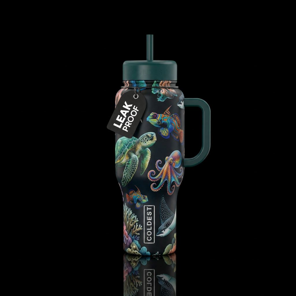 Sea creatures water bottle design