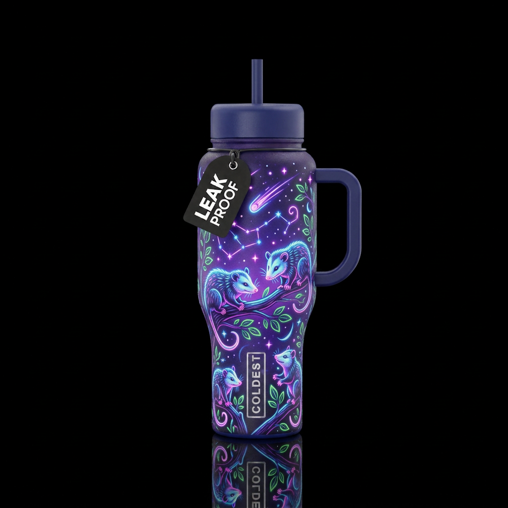 Possums in the trees under starry skies, dreamy, g... water bottle design