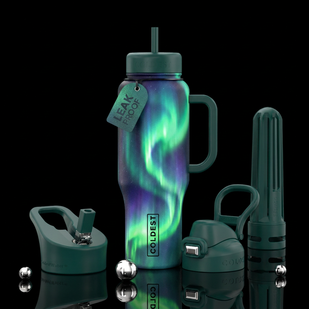 Northern lights water bottle design