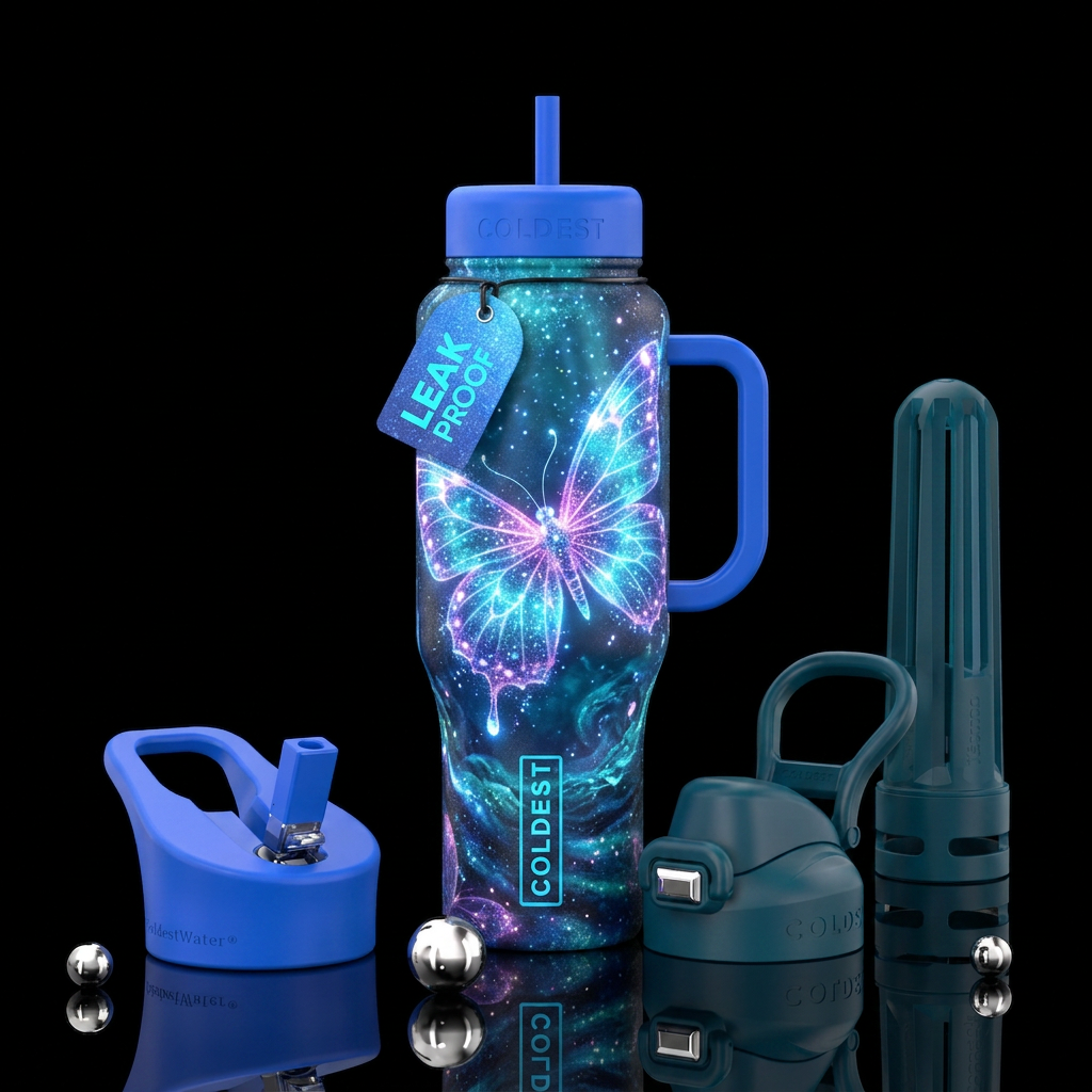dreamy, sparkly, beautiul, electric, butterfly,, o... water bottle design
