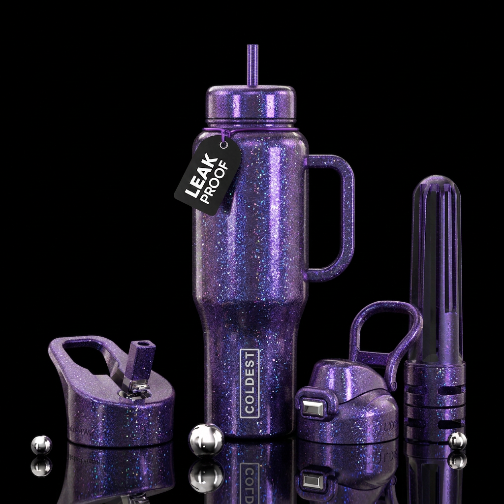 Purple, mystic,glitter, fairy, chrome water bottle design