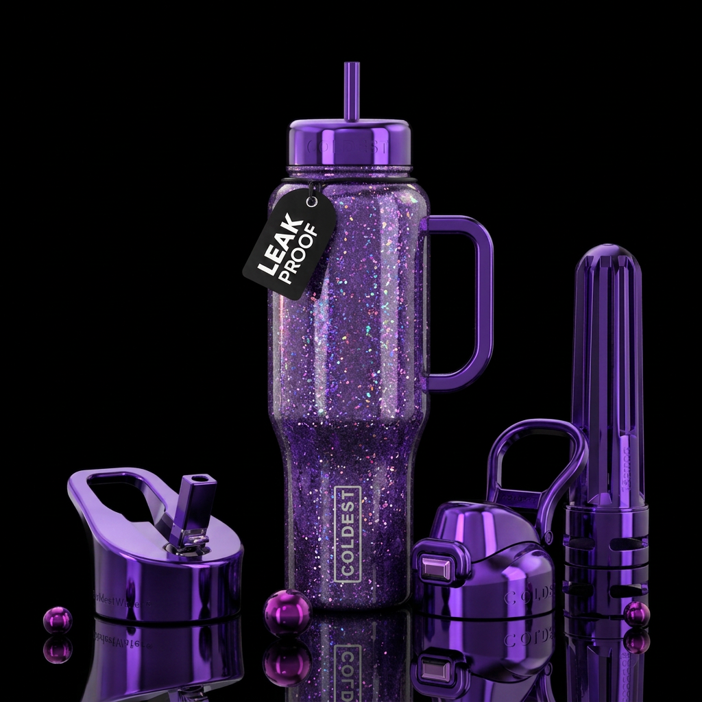 Purple, mystic,glitter, fairy, chrome water bottle design