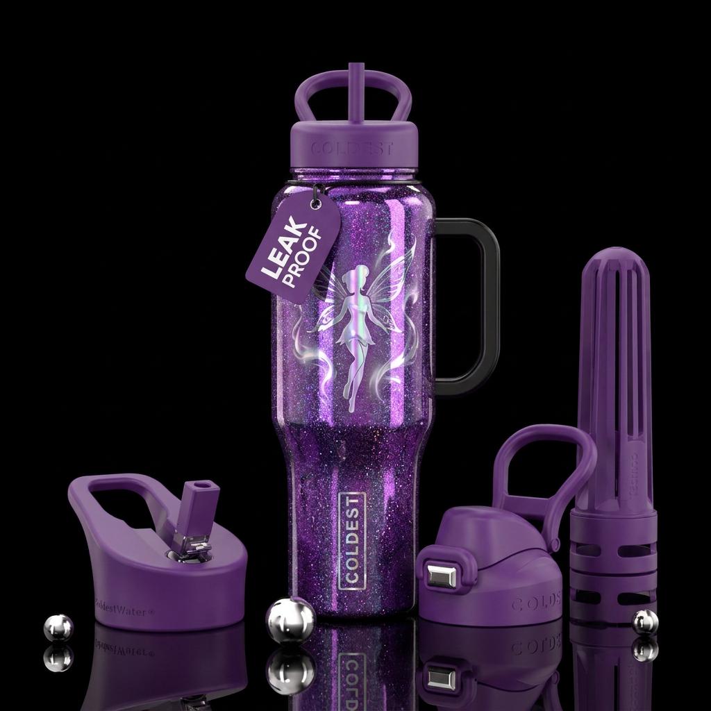 Purple, mystic,glitter, fairy, chrome water bottle design
