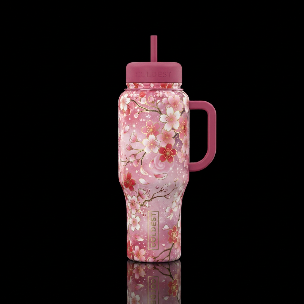 Cherry Blossoms sparkly, garden, whimisical water bottle design