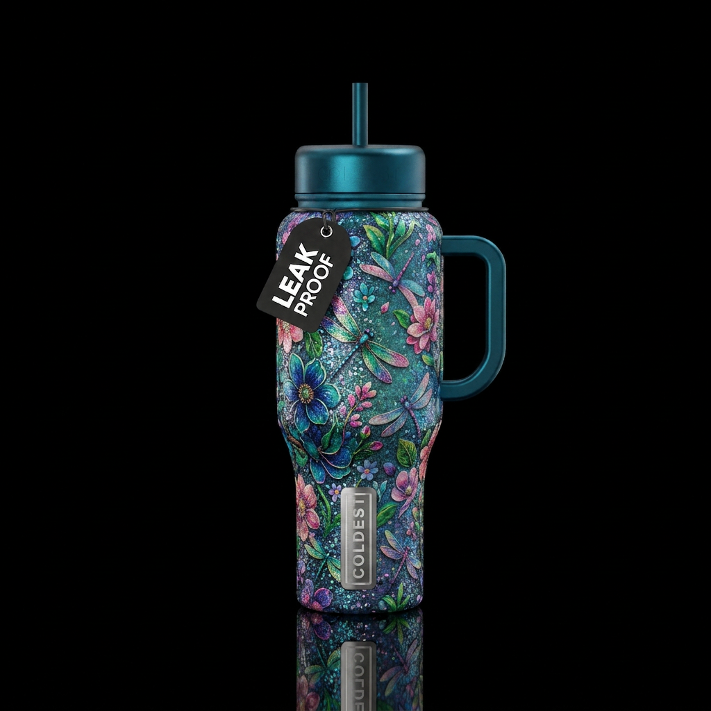 Baby dragonflies, glittery, whimsical, colorful, f... water bottle design