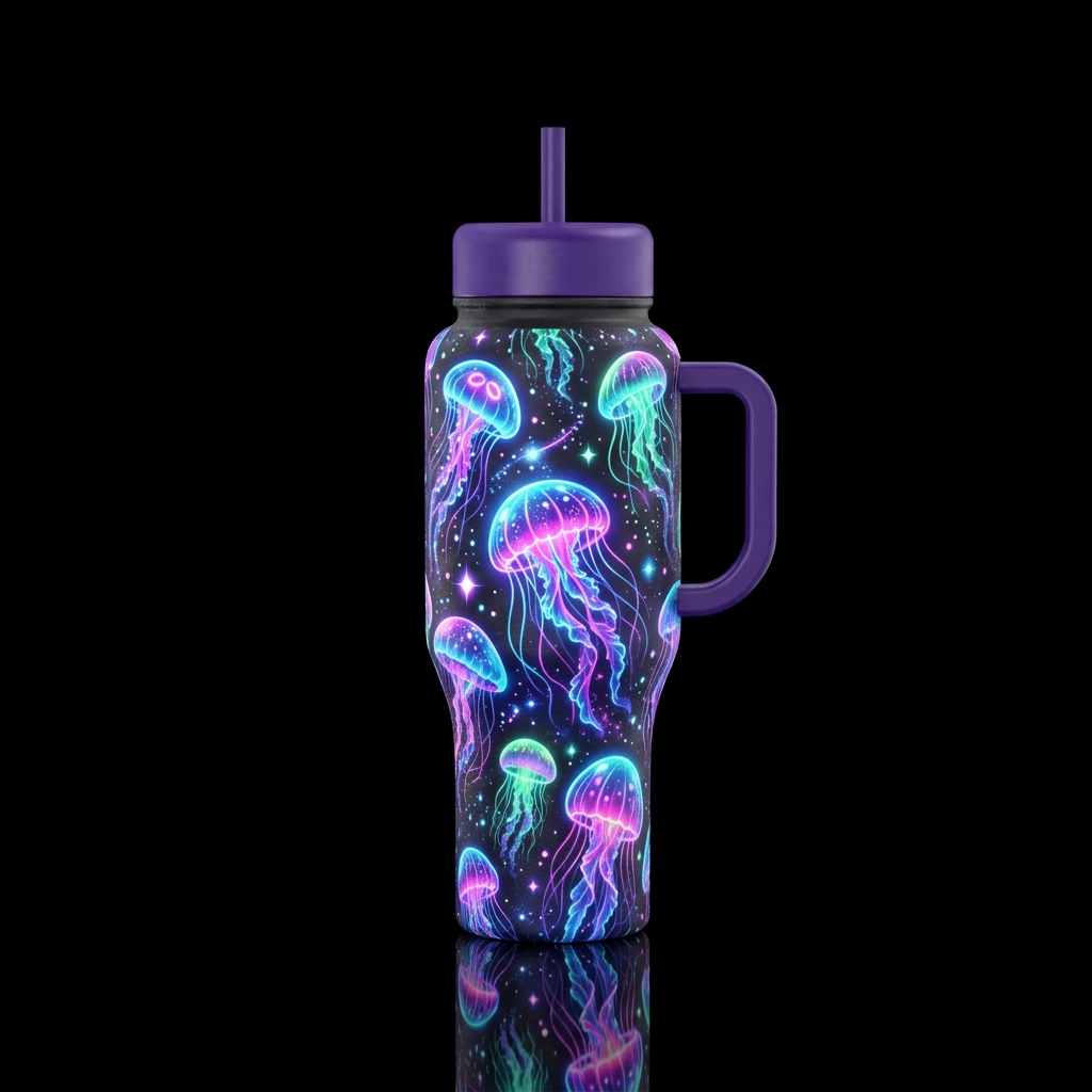 jellyfish, whimsical, glowie, sparkly, shiny, magi... water bottle design