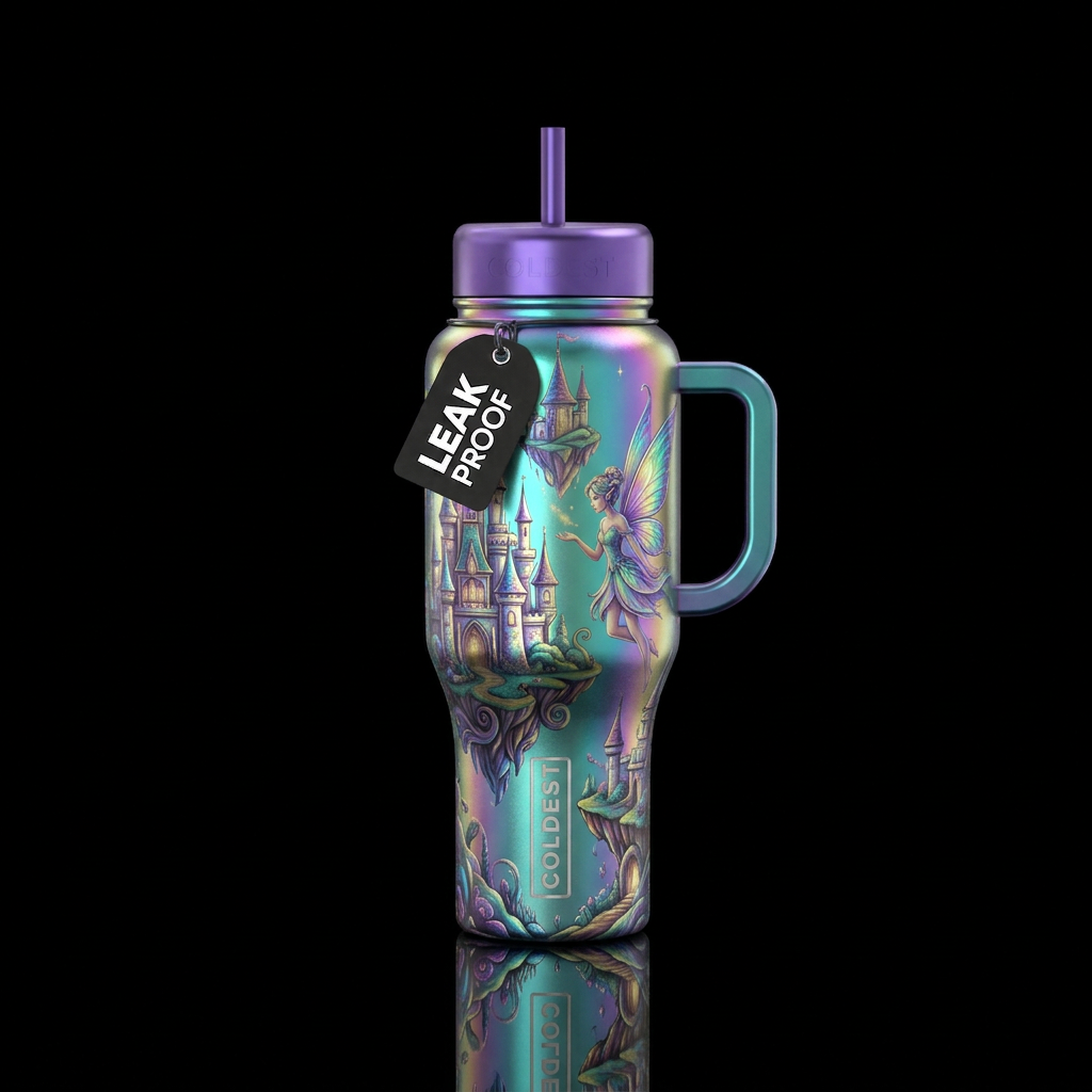 Castle, fantasy, magical, shiny, whimsical, fairy,... water bottle design