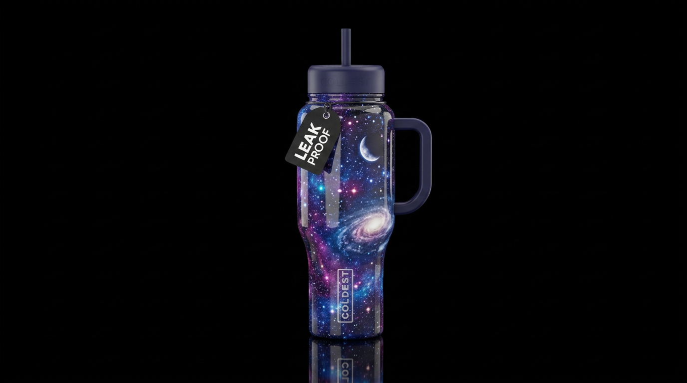 Celestial, stars, moon, galaxy, shiny, swirls water bottle design