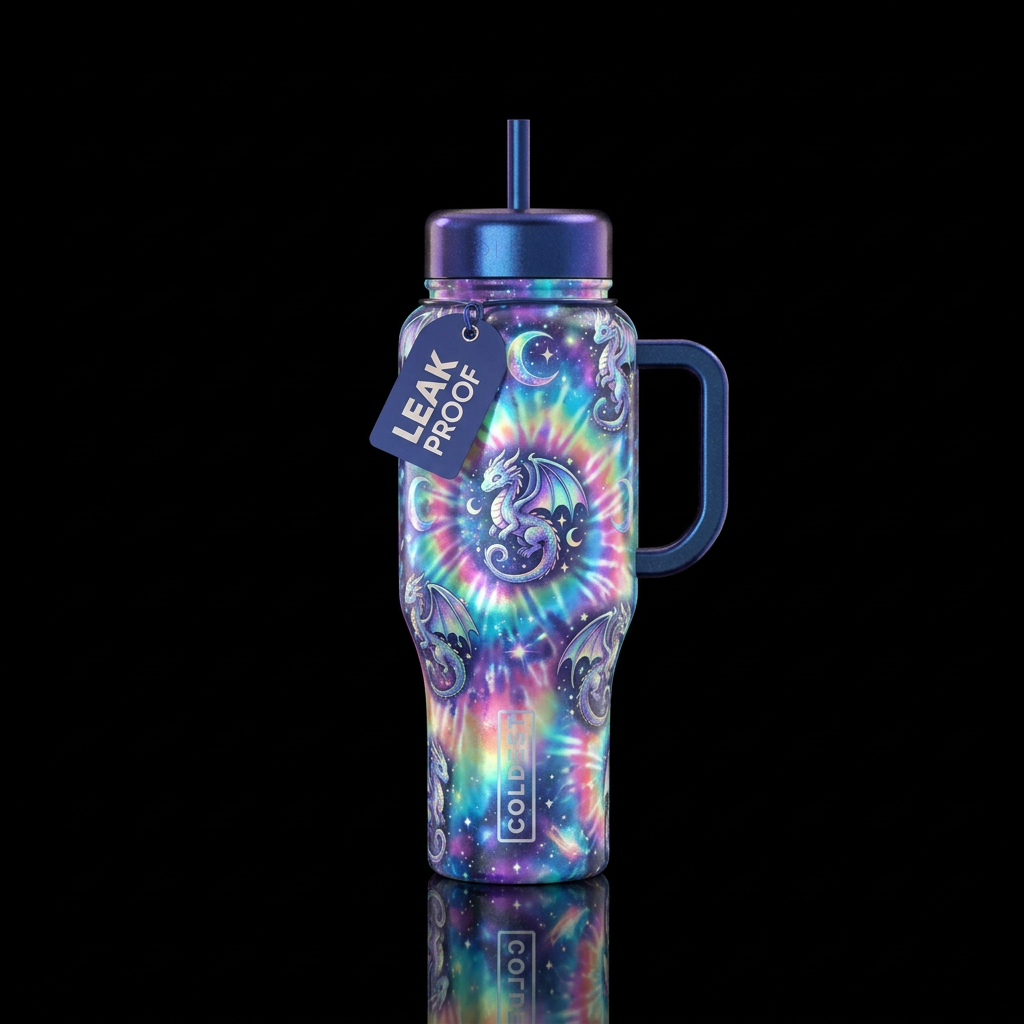 Tie dye dragons, magical,, celestial, glowie, shin... water bottle design