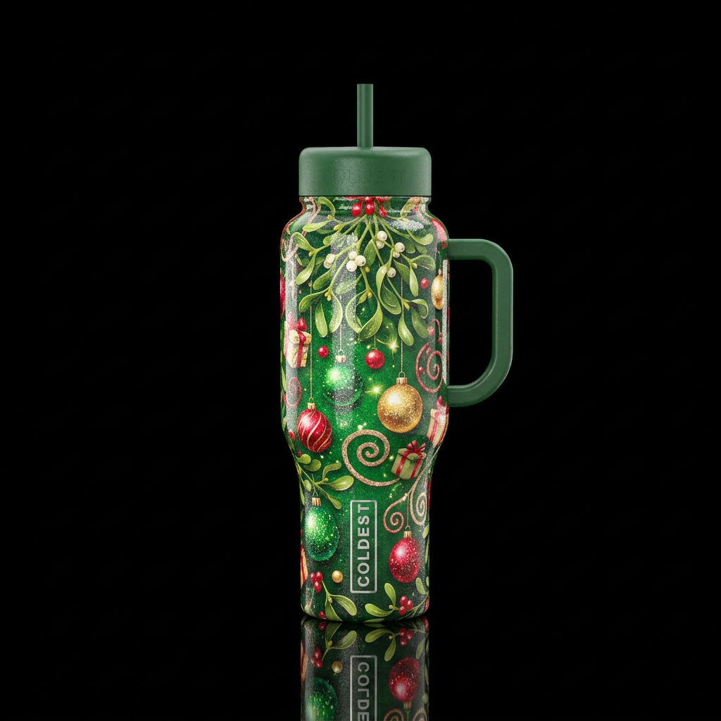 Mistletoe, Christmas, gifts,, swirls, spirals, spa... water bottle design