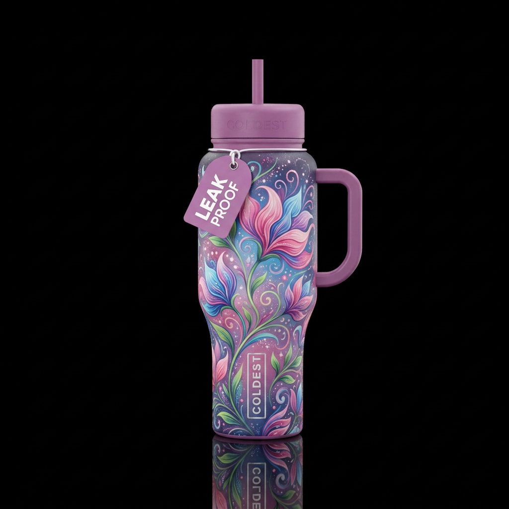 Spring bloom, swirly, magical, floral, water bottle design