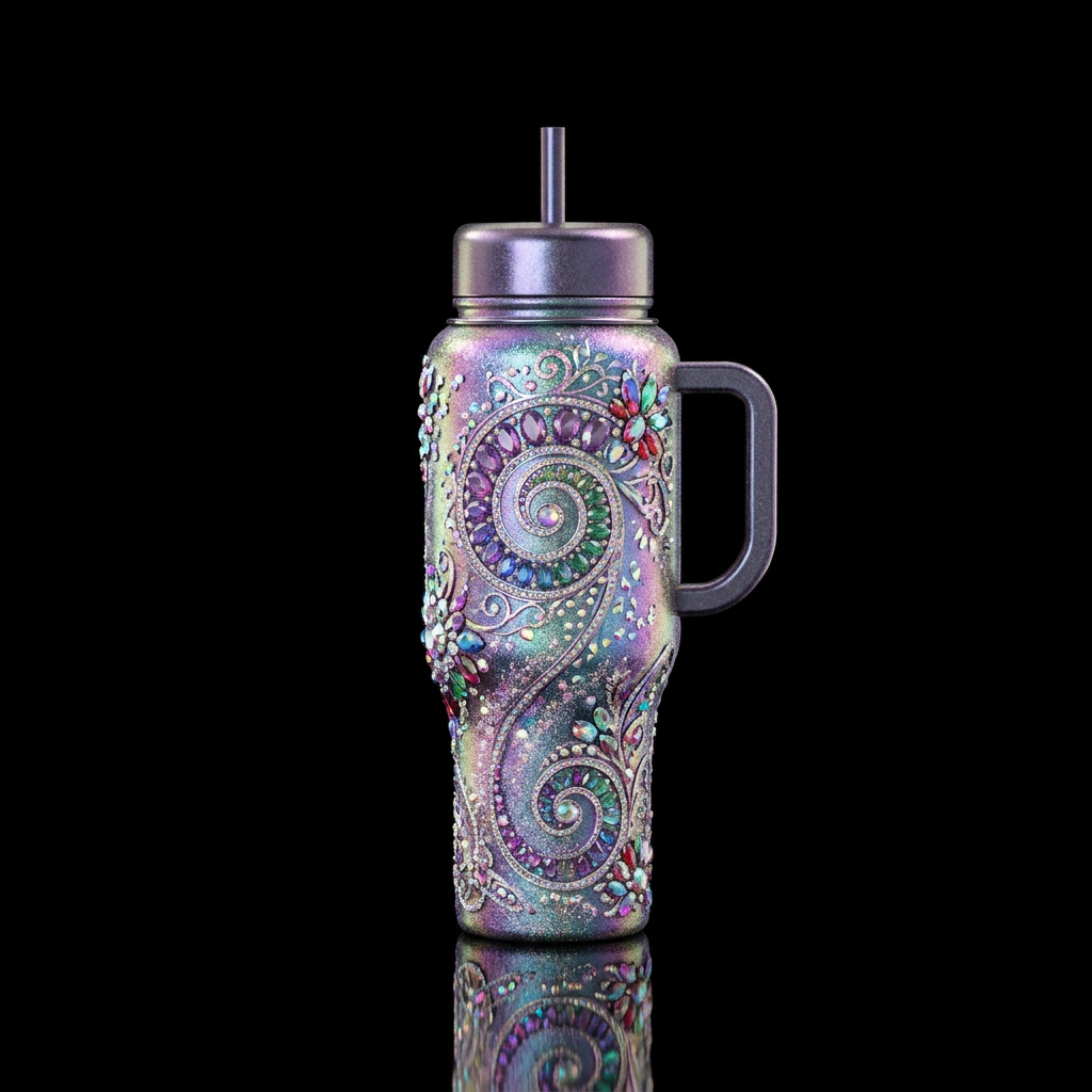 gemstone, spirals, magical, whimsical, sparkly, sh... water bottle design