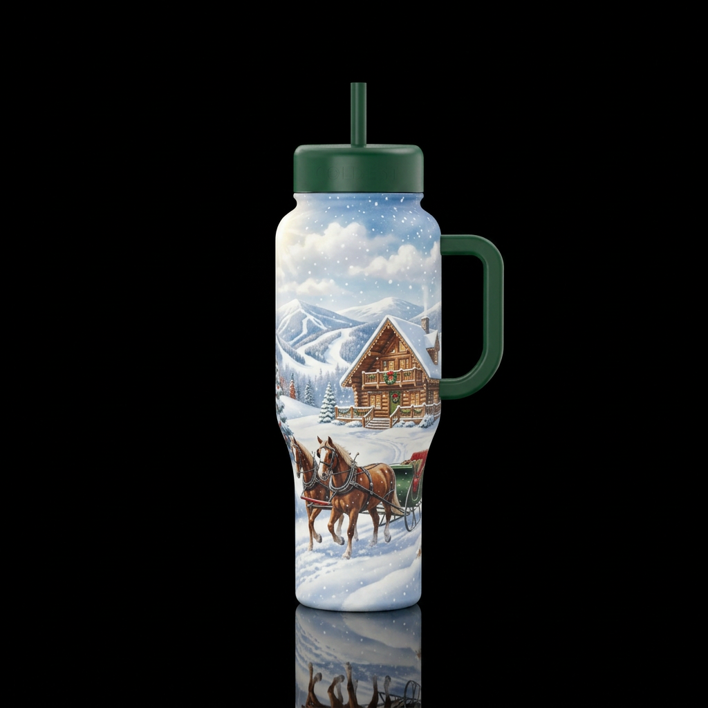 Winter wonderland rolling mountains ski trails no ... water bottle design