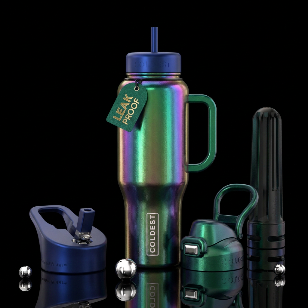 Chameleon paint with the jewel tones of peacock fe... water bottle design