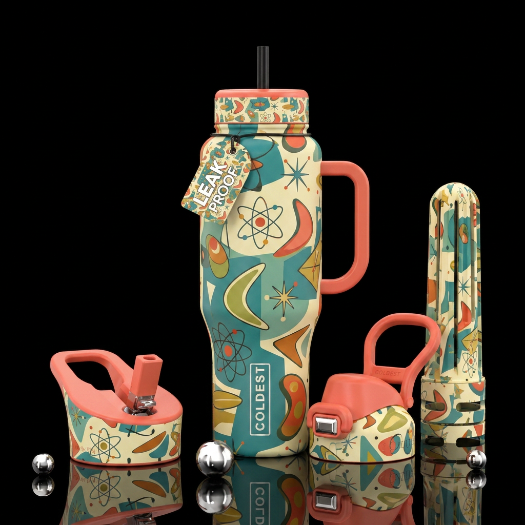 Wraparound design with atomic mcm design elements ... water bottle design
