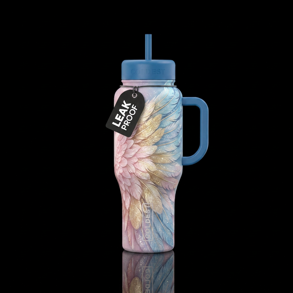 Wings and prayers water bottle design