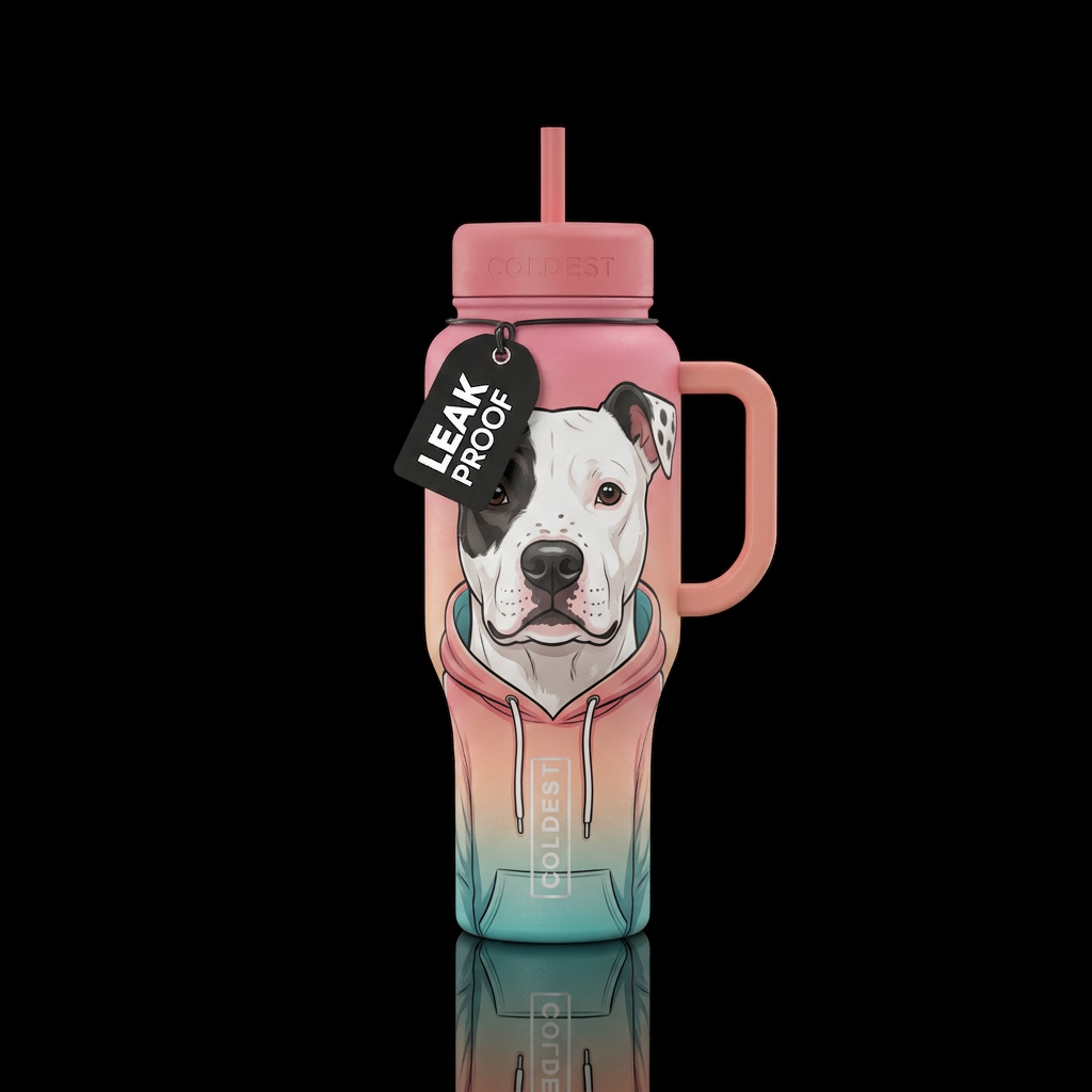White pit bull mix with black nose and some freckl... water bottle design