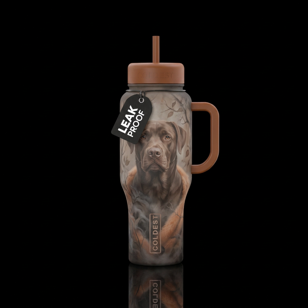 Chocolate lab pit bull mix but looks mostly chocol... water bottle design