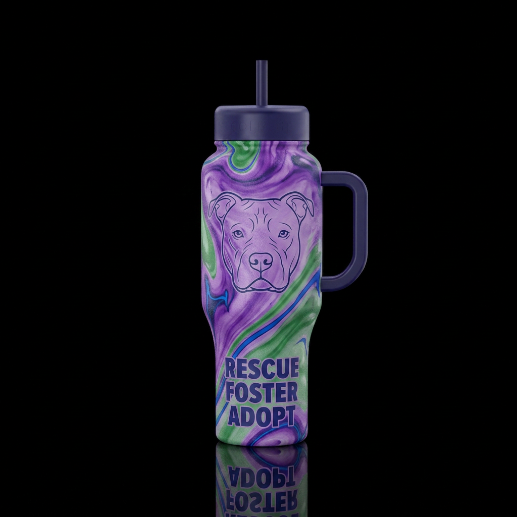 Purple and green swirl bottle with blue accents wi... water bottle design