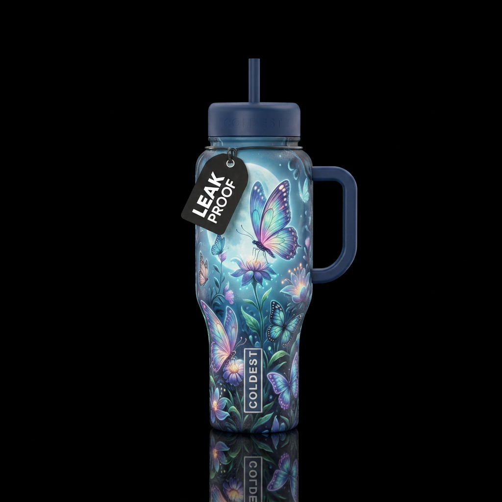 Mystical butterflies in a moonlight garden water bottle design