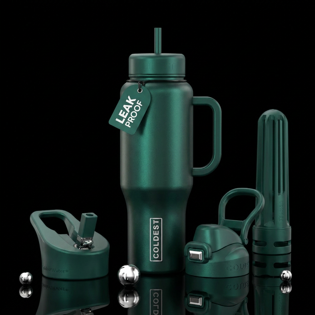 pearlescent, emerald water bottle design