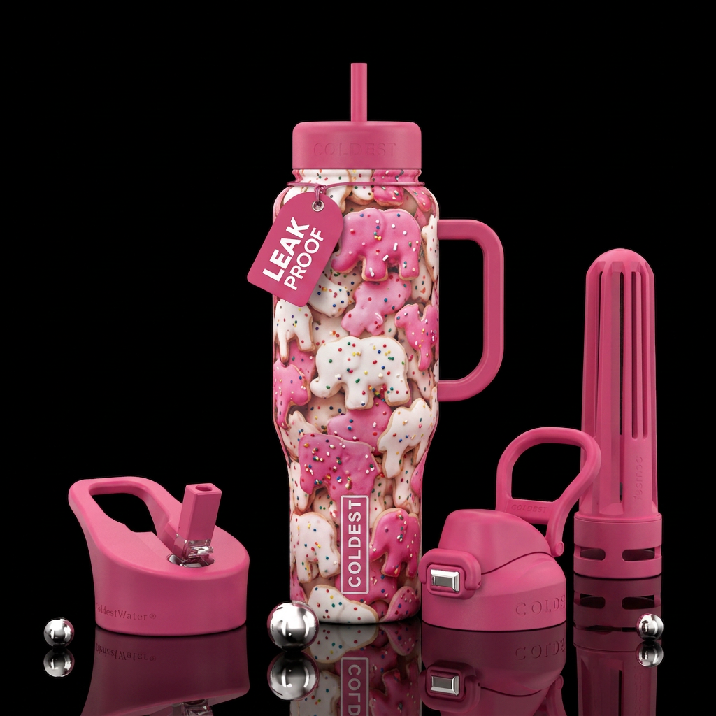 Circus animal frosted cookies water bottle design