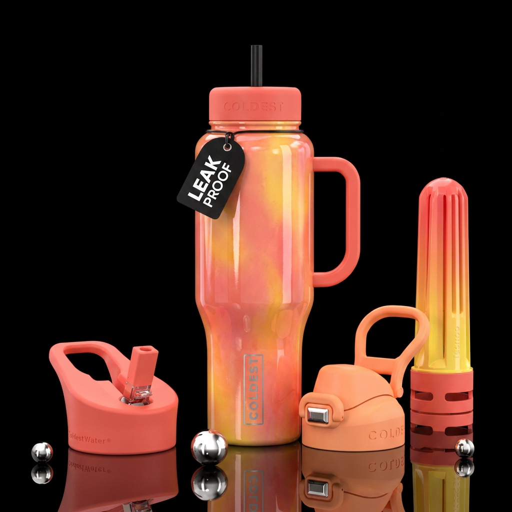 Coral, peach yellow, glossy water bottle design