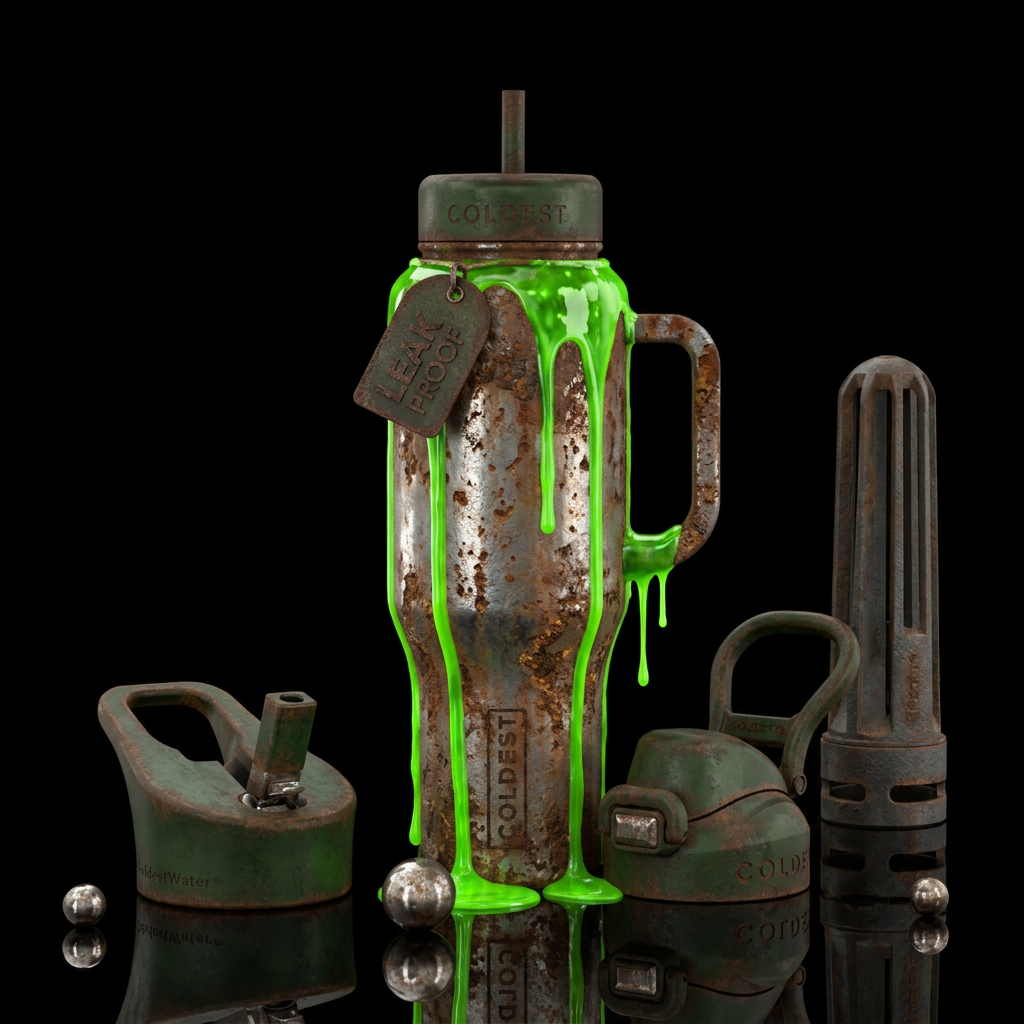 dripping, green radio active goo, rusty, crusty, s... water bottle design
