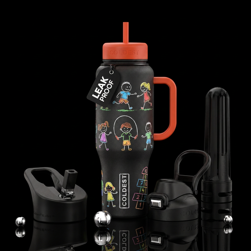 Chalk figure kids playing water bottle design