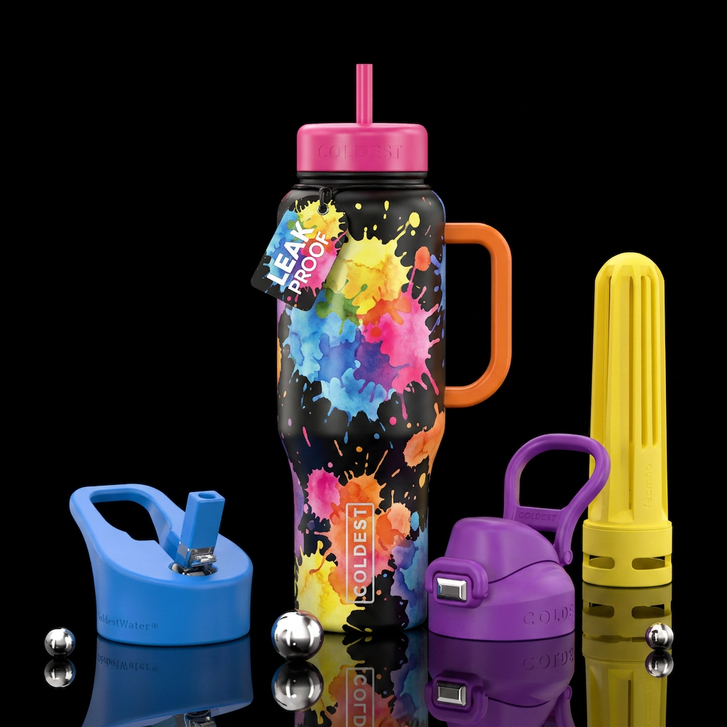 Watercolors, translucent , splattered yellow blue ... water bottle design
