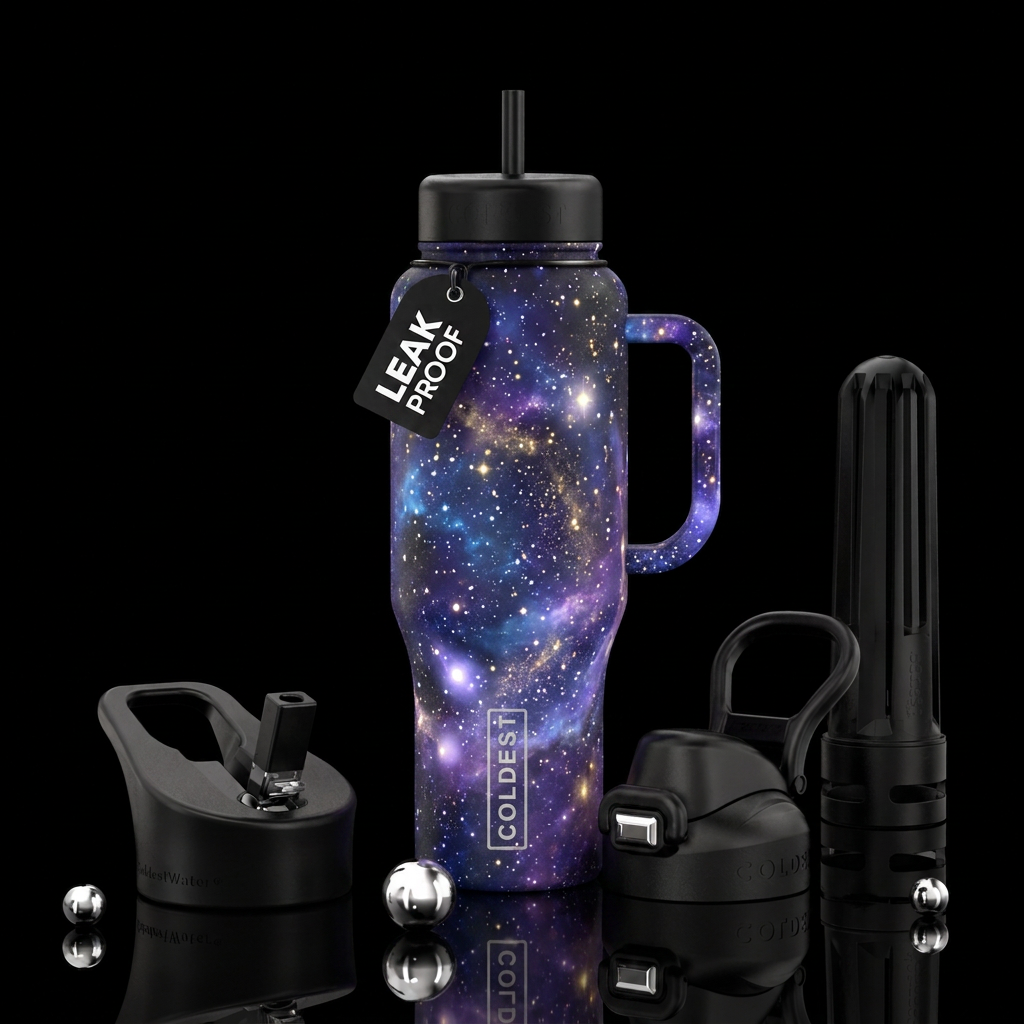 starry night, spellbinding, magical, whimsical, gl... water bottle design