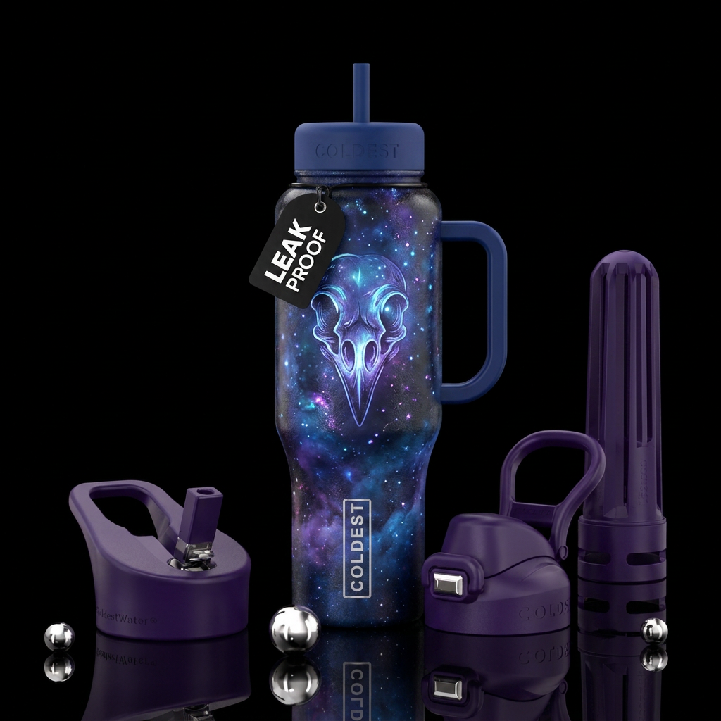 wizarding skies, magical, sparkly, glowie raven sk... water bottle design