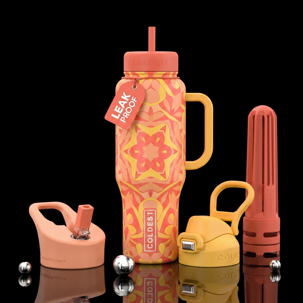 Kaleidoscope coral peach yellow water bottle design