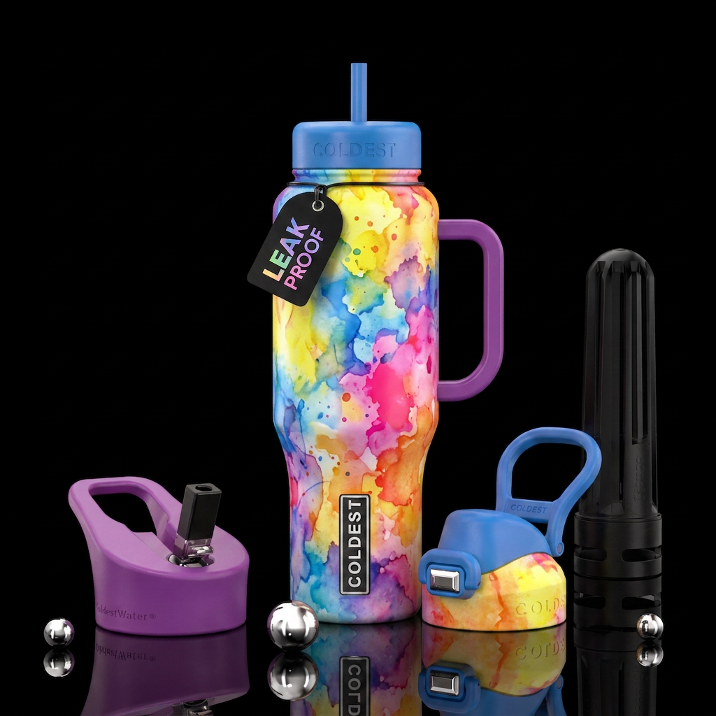 Watercolors, translucent , splattered yellow blue ... water bottle design