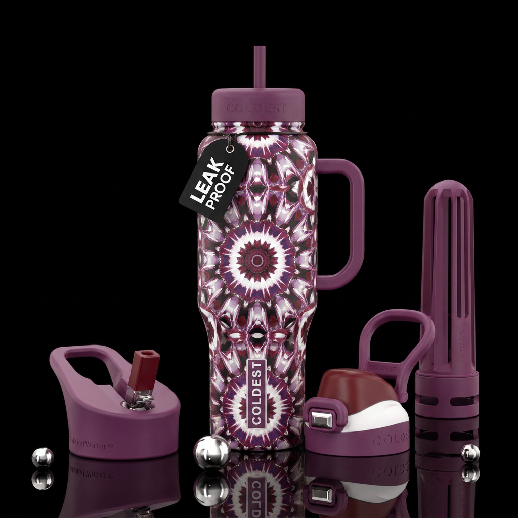 glowie, kaleidoscope, plum purple, white, maroon, ... water bottle design