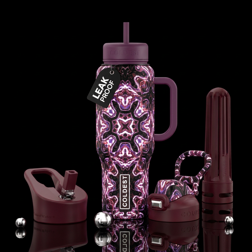 glowie, kaleidoscope, plum purple, white, maroon, ... water bottle design