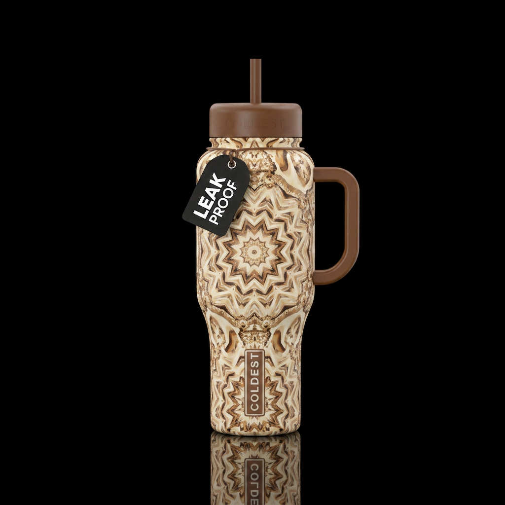 Kaleidoscope beige cream brown tan water bottle design
